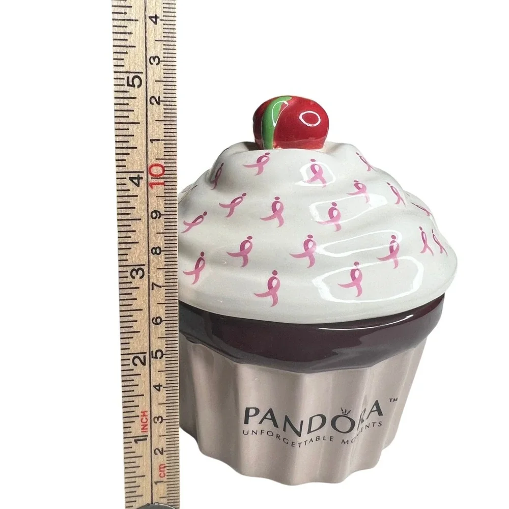 Retired Pandora Breast Cancer Ribbon Cupcake Ceramic Trinket Jewelry Box Pink